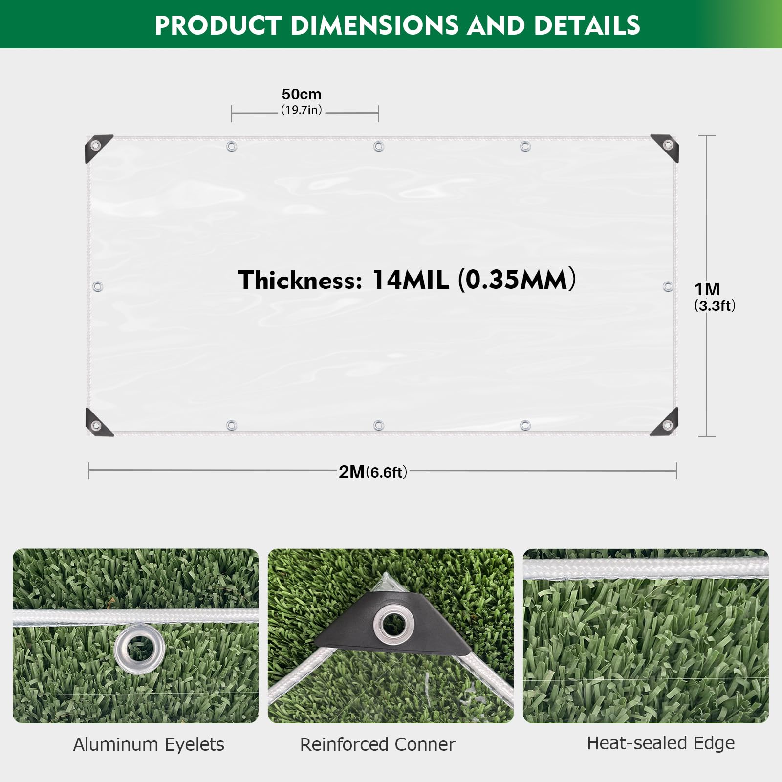 Dulepax Clear Tarpaulin Waterproof Heavy Duty 450 g/m² Clear PVC Tarp Cover with Eyelets Windproof Tear Resistant for Garden Gazebo - Image 2