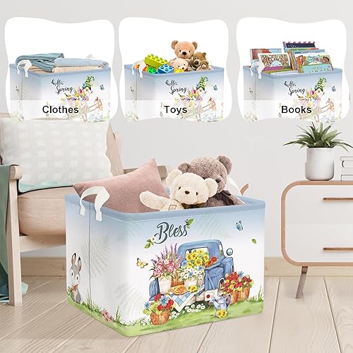 Miniatura 5 de Clastyle Cesta de regalo de flores de mariposa de jardín de primavera, rectangular, margarita, girasol, violeta, tulipán, estantería, cesta de