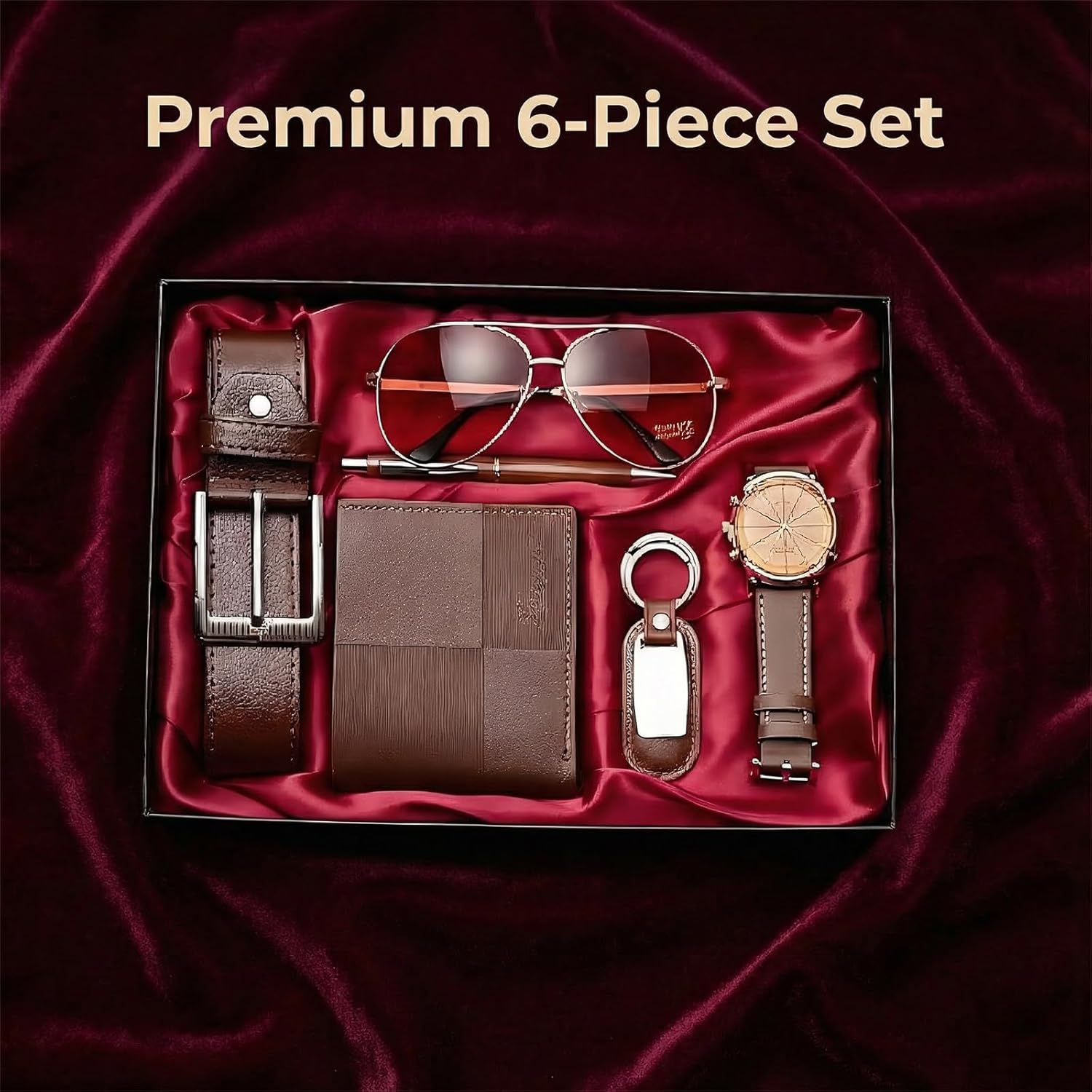 6-Piece Men'S Accessory Fashion Set (Belt, Wallet, Watch, Glasses, Keychain, Ballpoint Pen) Men'S Gift Set - Image 5