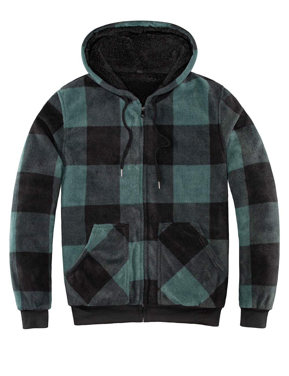 Zenthace Men's Green Sherpa Lined Full Zip Up Fleece Hoodie For ,Hooded Sweatshirt Jacket(Sherpa Lining Throughout) M