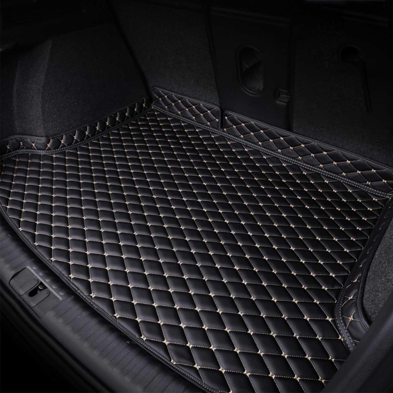 Car Leather Trunk Mat for BMW 5 Series Touring E34 1988-1996, Boot Cargo Liners Protector Interior Accessories Waterproof Anti Scratch Anti Slip Pad,Black-Beige