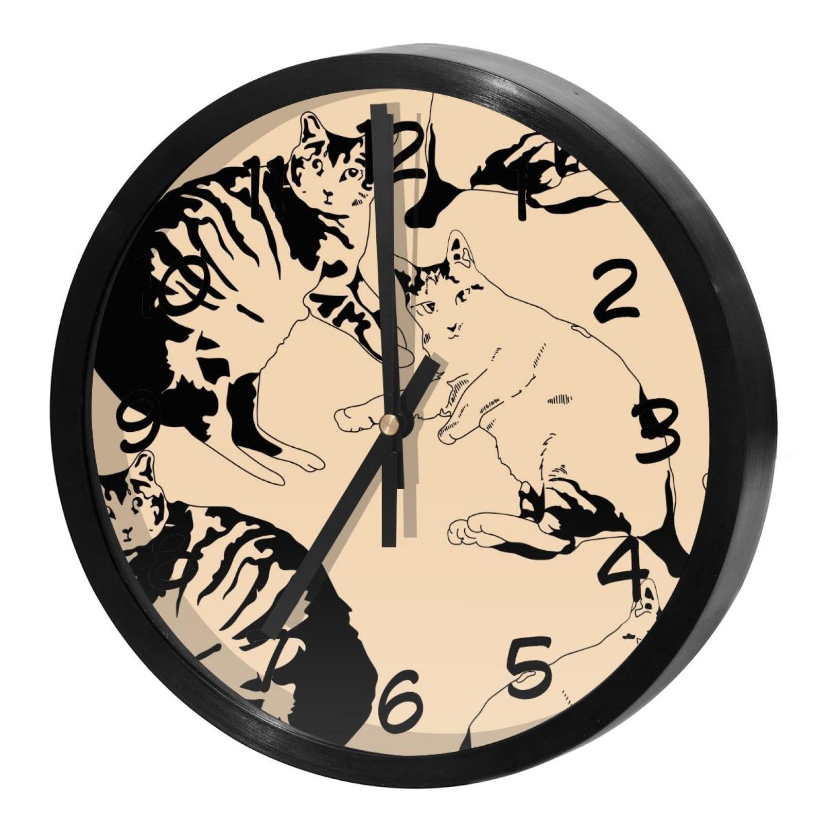 Horloge murale silencieuse à quartz motif chats paresseux pour la décoration de cuisine