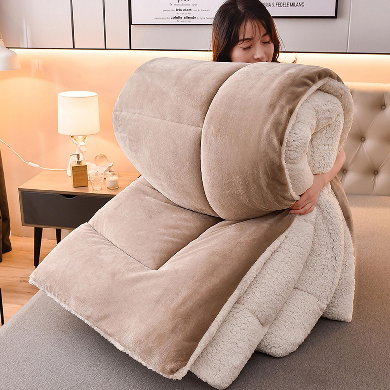ZTGL Piumino Invernale - Cashmere di Agnello, Lana Autunno E Inverno Trapunta, Imbottitura 100% Poliestere, MatrimonialeTrapunta Calda Peluche Calda Addensare Coperta,B,200x230cm/5kg