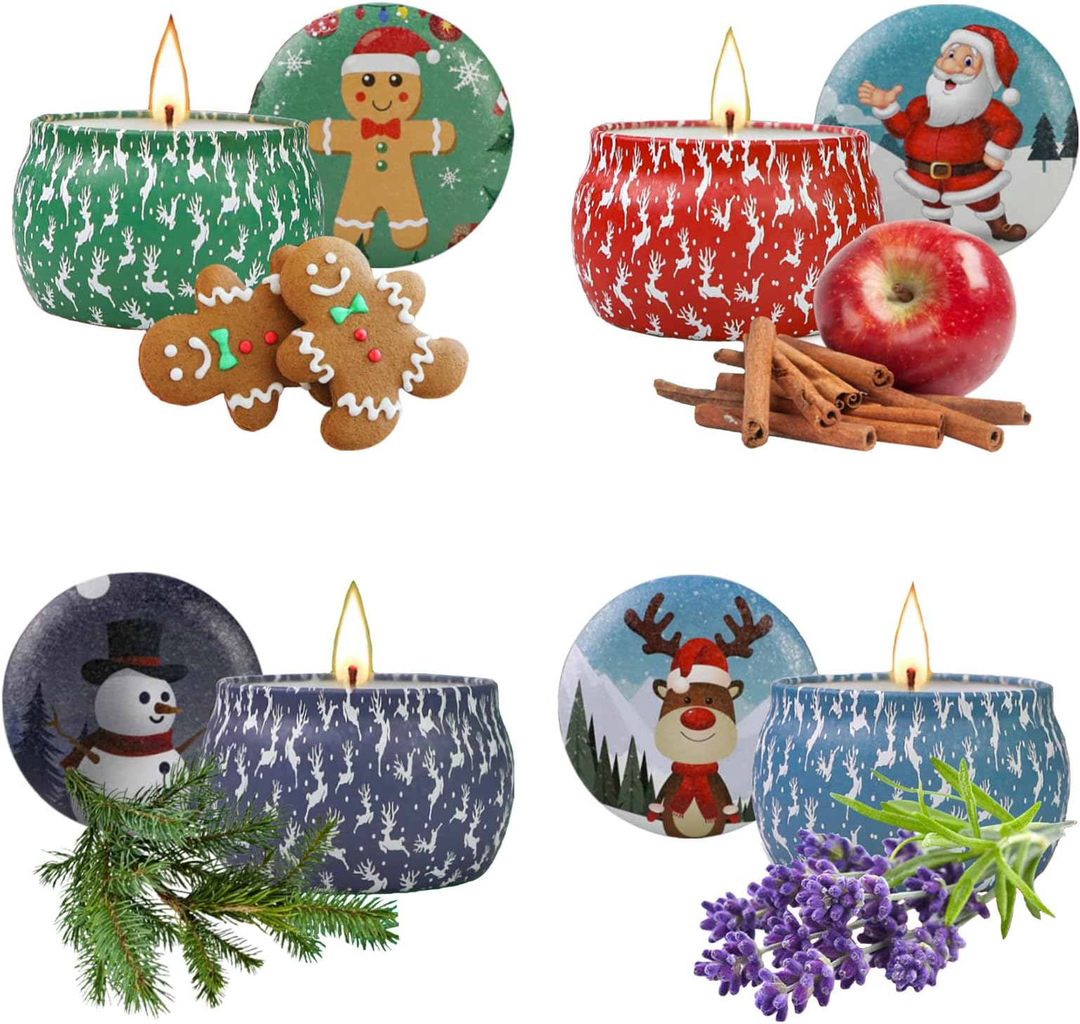 Christmas Scented Candles Gift Set Aromatic Candle, Aromatherapy Candles 4 Tins, 4.4oz, Suitable for Christmas, Home Party, Festival,Celebration, Best Gifts for Women Xmas Gift Set