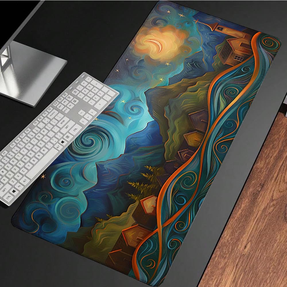 Niebieska podkładka pod mysz XXL, podkładka na biurko, 1200 x 600 cm, szyte krawędzie, podkładka pod mysz, gumowa podstawa, fale, podkładka pod mysz, stabilna przyczepność na gładkich