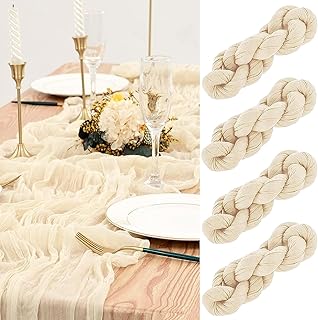Table Runner Beige, Pack of 4 Table Runners Cheese Cloth, 90 x 300 cm Rustic Gauze Fabric Boho Table Runner, Cheesecloth Table Runner for Weddings, Bridal Shower Decorations, Table Decoration