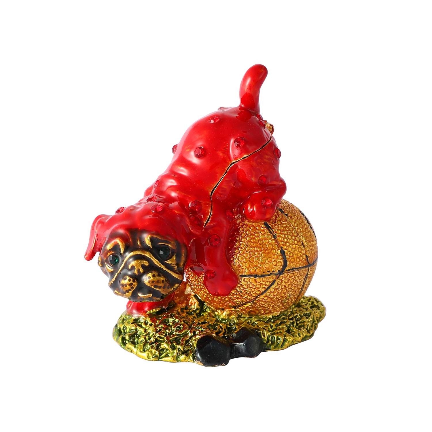 Boîte à bijoux chien bibelot émail strass rangement bague