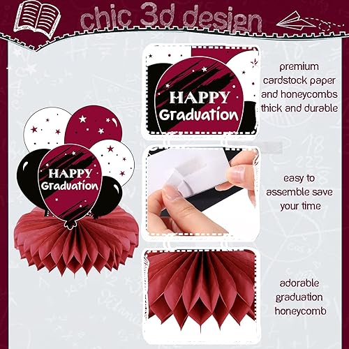 Miniatura 10 de Honoson 12 piezas de decoraciones de fiesta de graduación 2023, centros de mesa de nido de abeja de felicitaciones 2023, decoración de mesa de