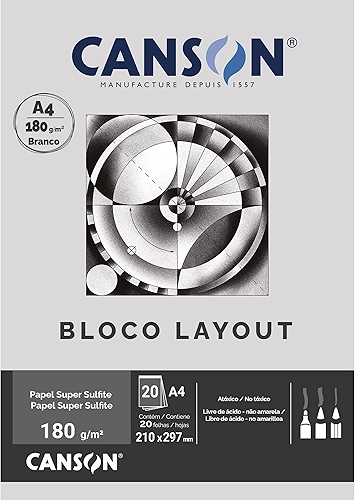 Bloco layout liso A4 180g - com 20 folhas - Canson
