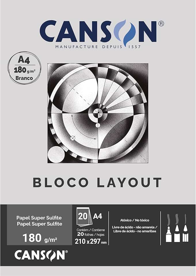 Bloco layout liso A4 180g - com 20 folhas - Canson