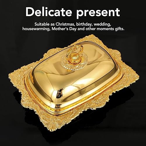 Miniatura 5 de Mantequillera de metal con tapa dorada vintage para mantequilla de queso sólido, plato de mantequilla con tapa, plato de mantequilla de arte real