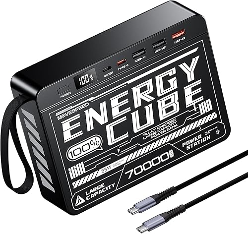 MOVE SPEED Banco de energía de 70000 mAh, cargador portátil de carga rápida PD 3.0 de 35 W, 4 salidas, 2 entradas, paquete de batería USB C de alta