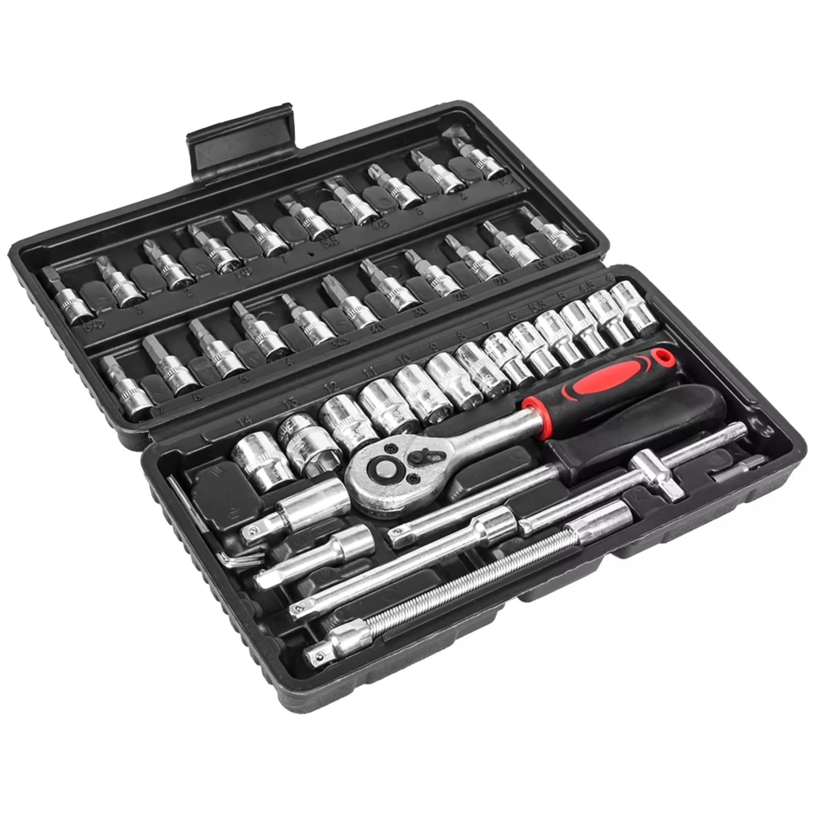 YNIYUJKL 46 Piece Ratchet Tool Set 1/4 Inch Drive Auto Repair Motorcycle/Maintenance Includes Torque Wrench Hand Tools For Mechanics