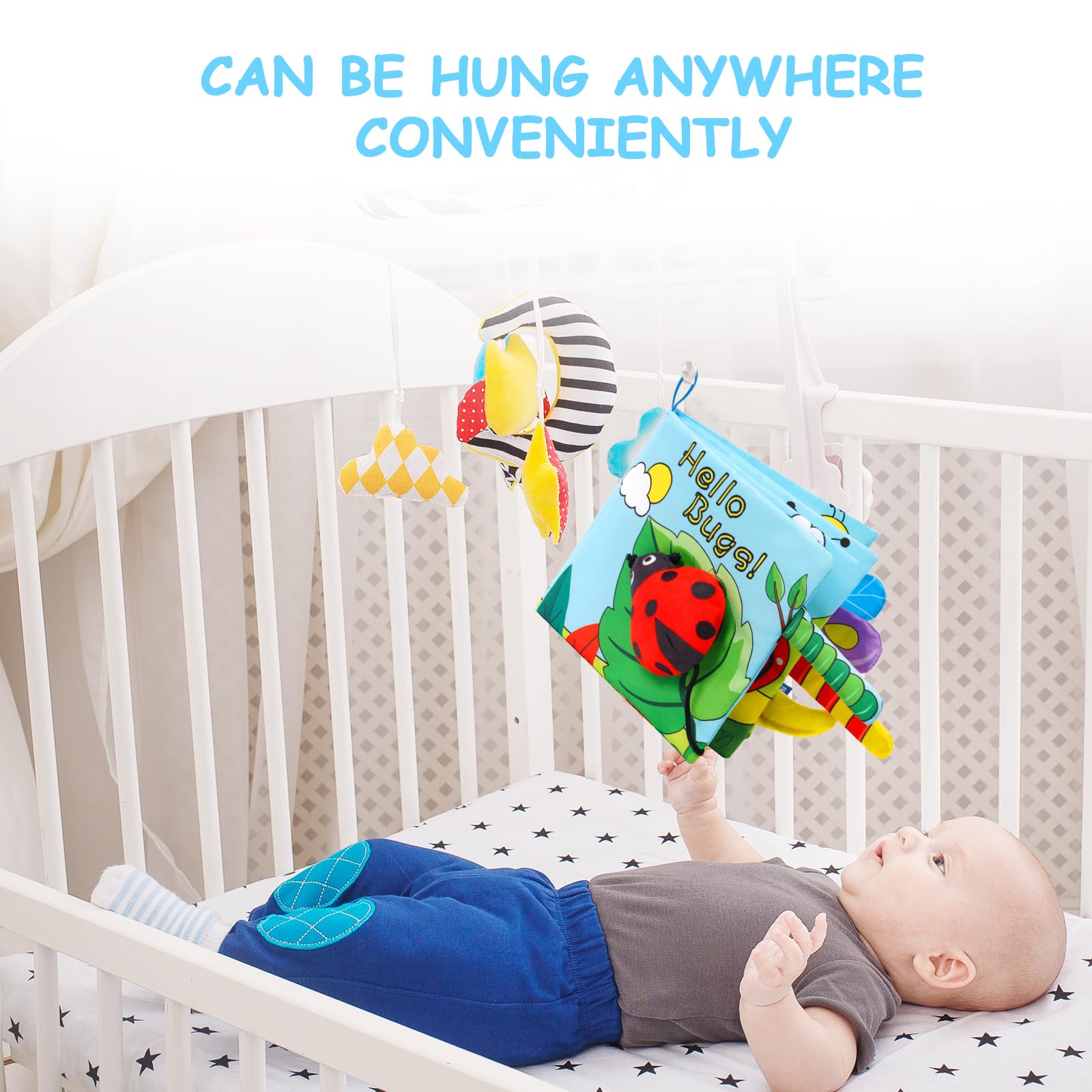 Libro Tattile Morbido Per Neonati 0-6 Mesi - Giungla Con 10 Code Animali 3D, Suoni E Cinturino Appendi - Foto 5