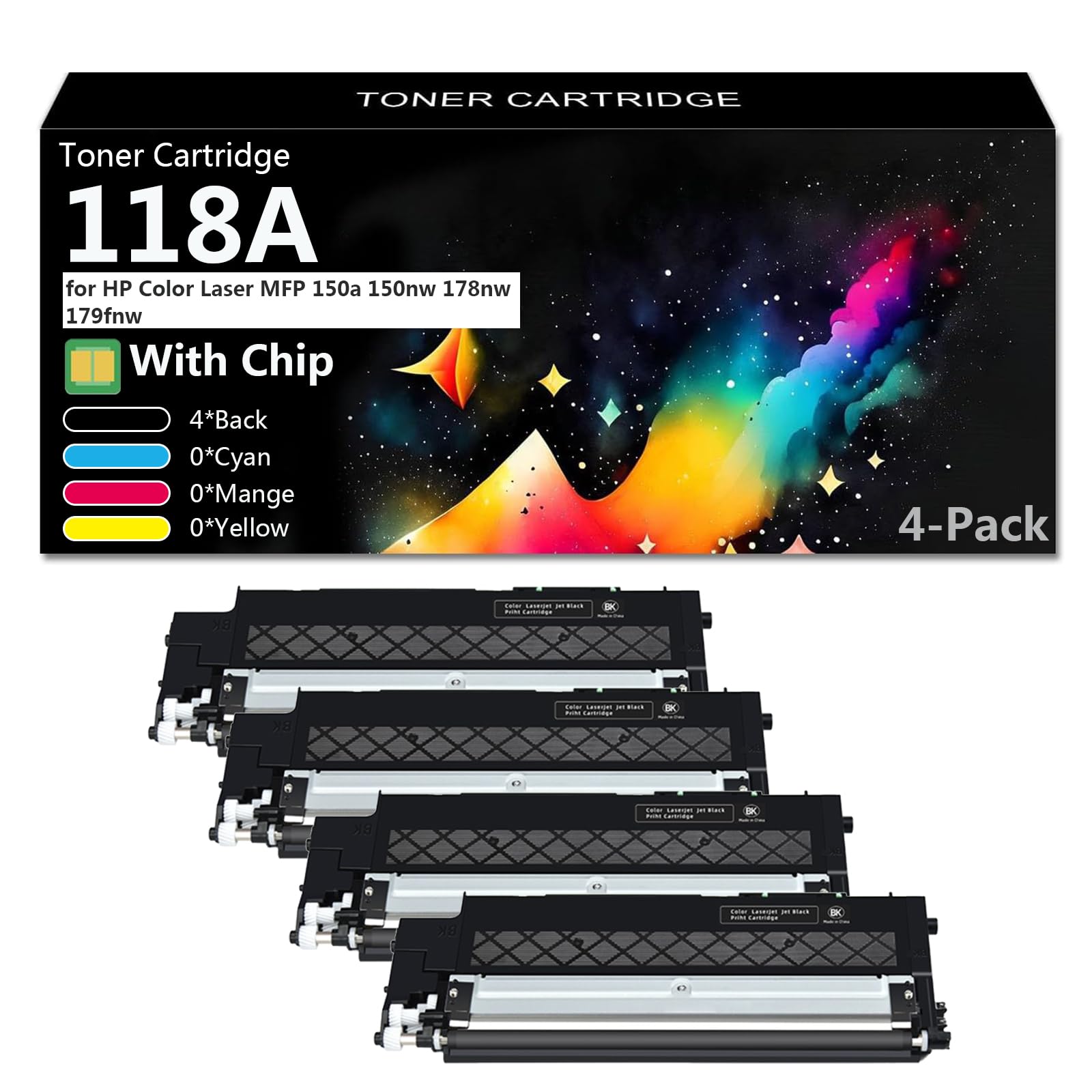 118A Compatible Toner Cartridge Replacement with Chip for HP Offic jer PRO K5300 K5400 K5400dn K5400dtn K550dtn Printer, High Capacity Toner Cartridge,Can Add Ink (1500 Pages),4*Black