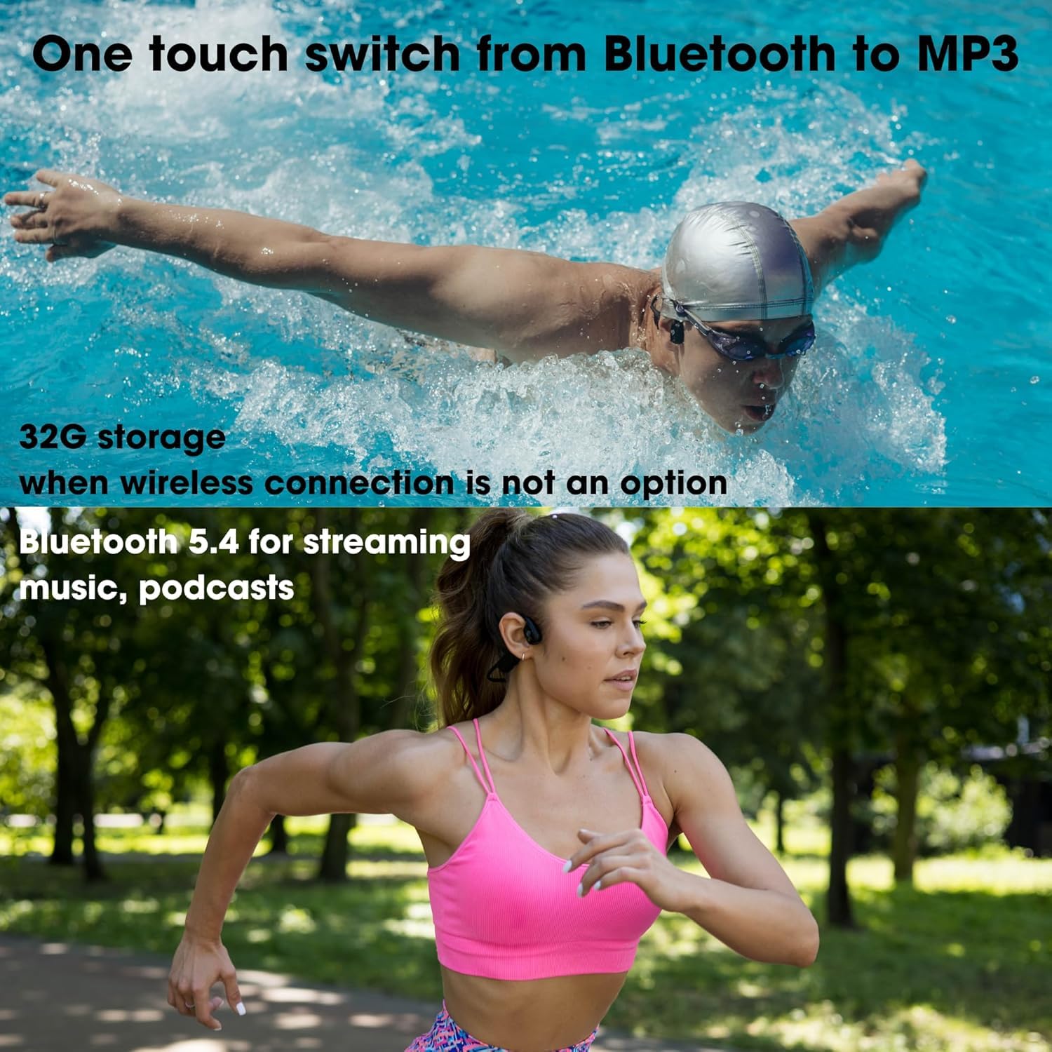 Cuffie da nuoto subacquee a conduzione ossea, impermeabili, per nuotare, senza fili, Bluetooth, 32 G, per nuoto, ciclismo, palestra, allenamento (max)