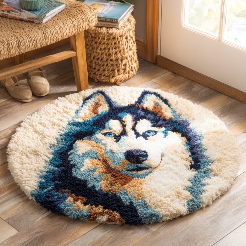 WallustrioaW Round Latch Hook Rug Kits Dog for Adults and Starter 50 * 50Cm