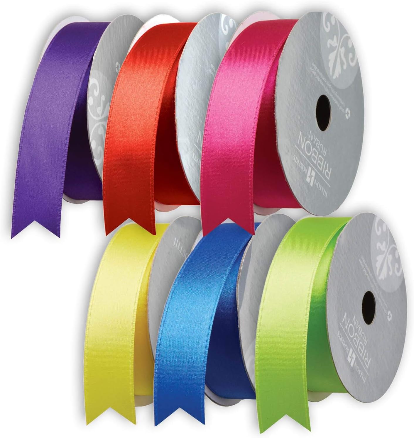 Jillson Roberts 6 Spool-Count 1" x 10' Double-Faced Satin Ribbon Available in 4 Different Assortments, Bold and Bright