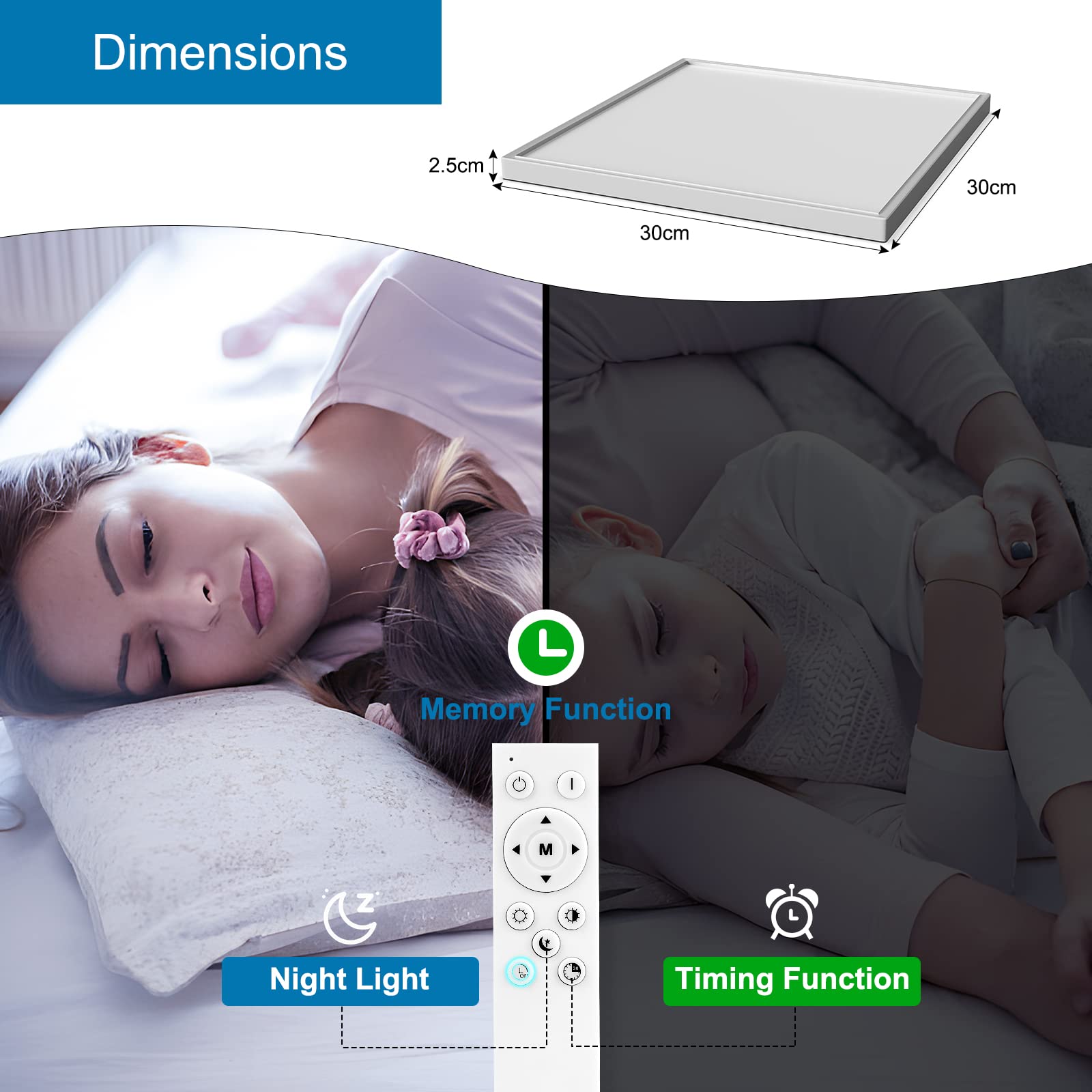 EASY EAGLE Plafoniera LED Dimmerabile Con Telecomando, 36W Lampada da Soffitto Moderna 3000-6500K IP44 3240LM Quadrata Pannello Luce per Camera Cucina Soggiorno Ø30 Bianco