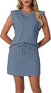 GRECERELLE 2026 Women's Summer 2 Piece Skort Set Cap Sleeve Round Neck Top & Tennis Skirt with Pockets for Athletic & Casual