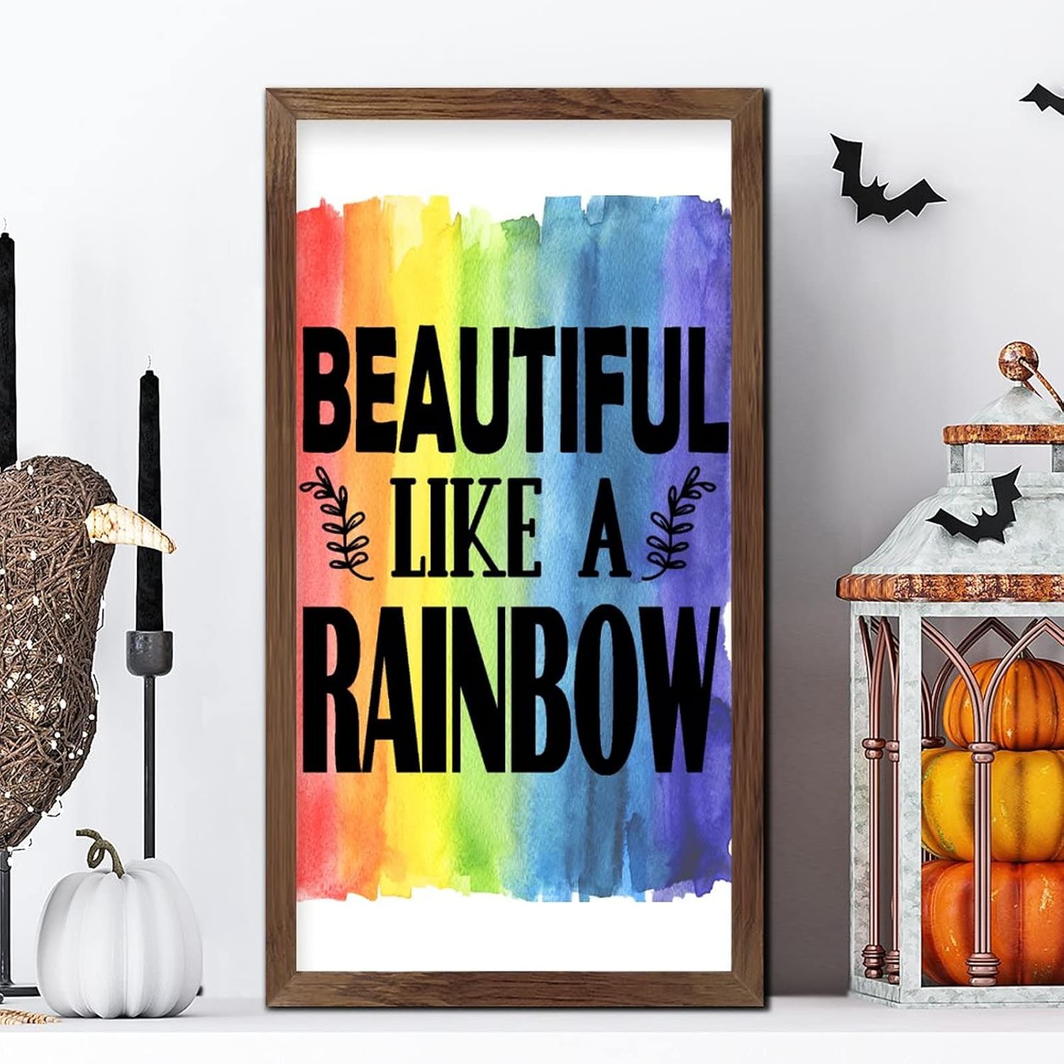 LGBT Pride Wooden Framed Sign Beautiful Like A Rainbow Wood Block Plaque Farmhouse Gay Pride Wall Art Hanging Farmhouse Decoration Plaque for LGBTQ Queer Gay Lesbian 22x12 in