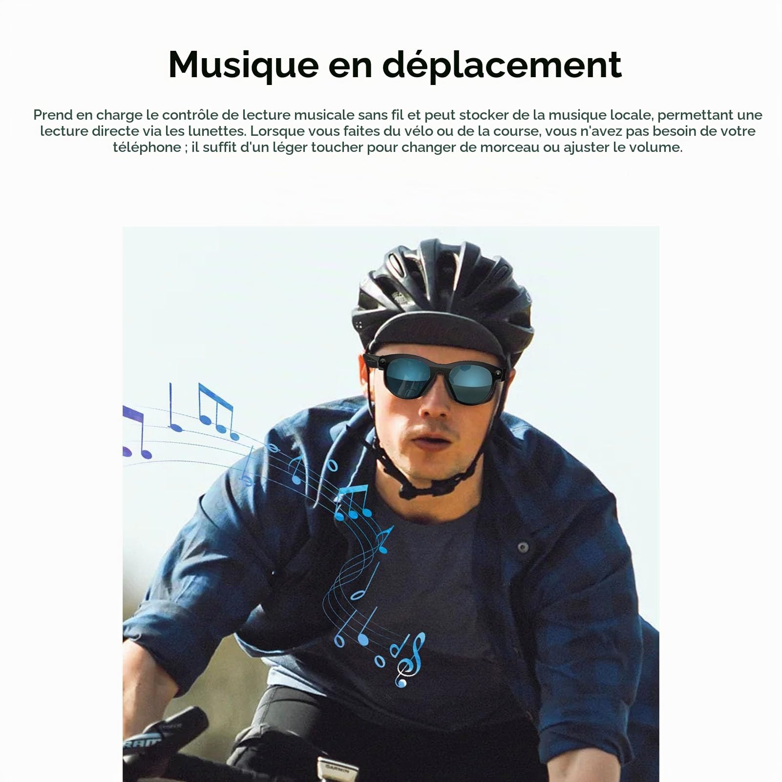 Tosuny Lunettes Intelligentes AI, Caméra 2MP Anti-secousse, Enregistrement Vidéo 1080P, Traduction Multilingue, avec Monture Noire, Lentilles Bleues, pour Les Réunions d'affaires