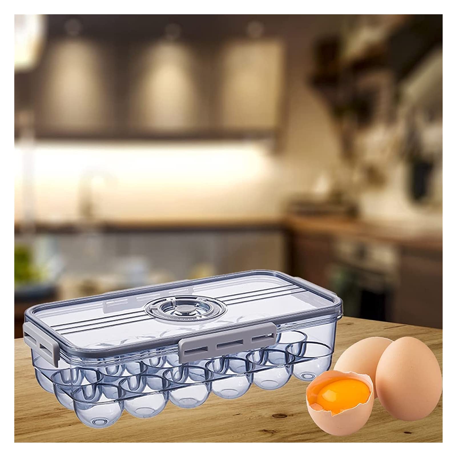 JSY Bandeja de almacenamiento de huevos para nevera, bandeja de huevos con tapa, apilable, de alta transparencia, para huevos de PET y accesorios (color: azul, tamaño: 18 rejillas)