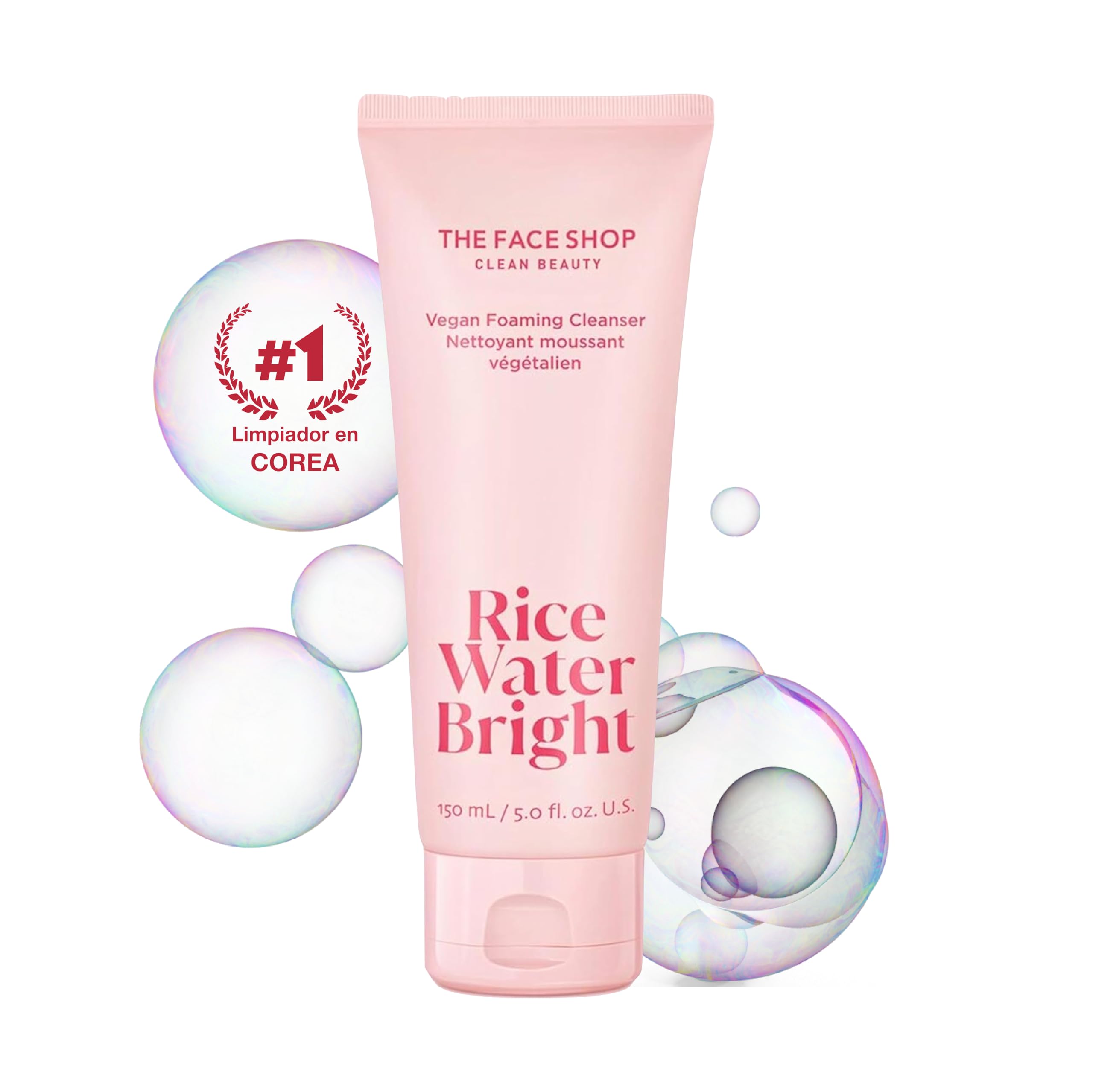 The Face Shop Rice Water Bright - Limpiador Facial en Espuma con Agua de Arroz | Skincare Coreano Iluminador | Limpieza Profunda, Hidratación y Efecto Glow | Textura Cremosa, the Face Shop, SKIN_CLEAN