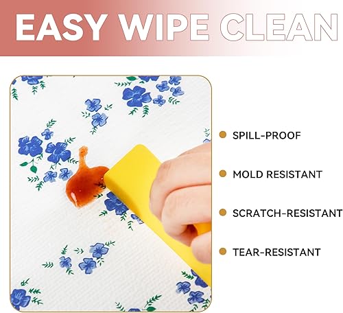 Miniatura 5 de RAY STAR Revestimiento para estantes, no adhesivo azul con estampado floral para cajón de despensa, agarre fuerte, antideslizante, impermeable,