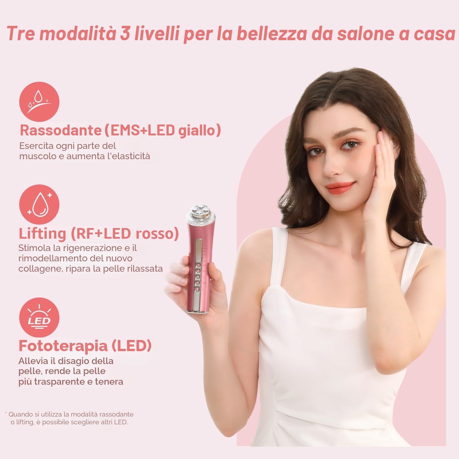 CARER SPARK Radiofrequenza Dispositivo di Bellezza Viso Massaggiatore Viso Anti-Rughe con Terapia a 3 Luci LED per Ridurre le Rughe Anti-Invecchiamento e Rassodare la Pelle