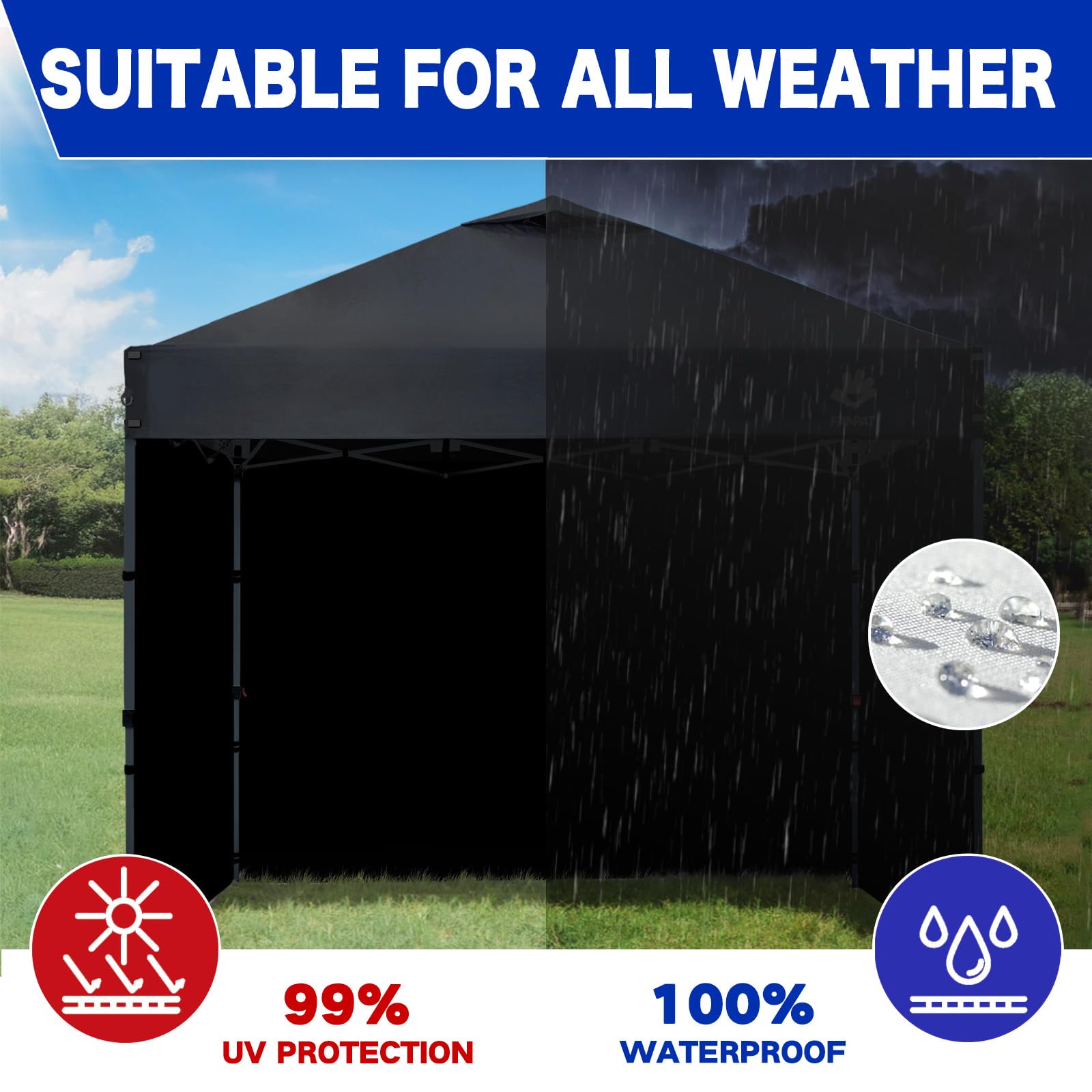Fanpat 3 Pièce Parois Latérales pour Tonnelle, Tonnelle Pliante Imperméable 3 x 3 m, 99% Protection UV (Seulement 3 Parois Latérales, Tente de Baldaquin Non Incluse dans) (Noir, 3PCS)