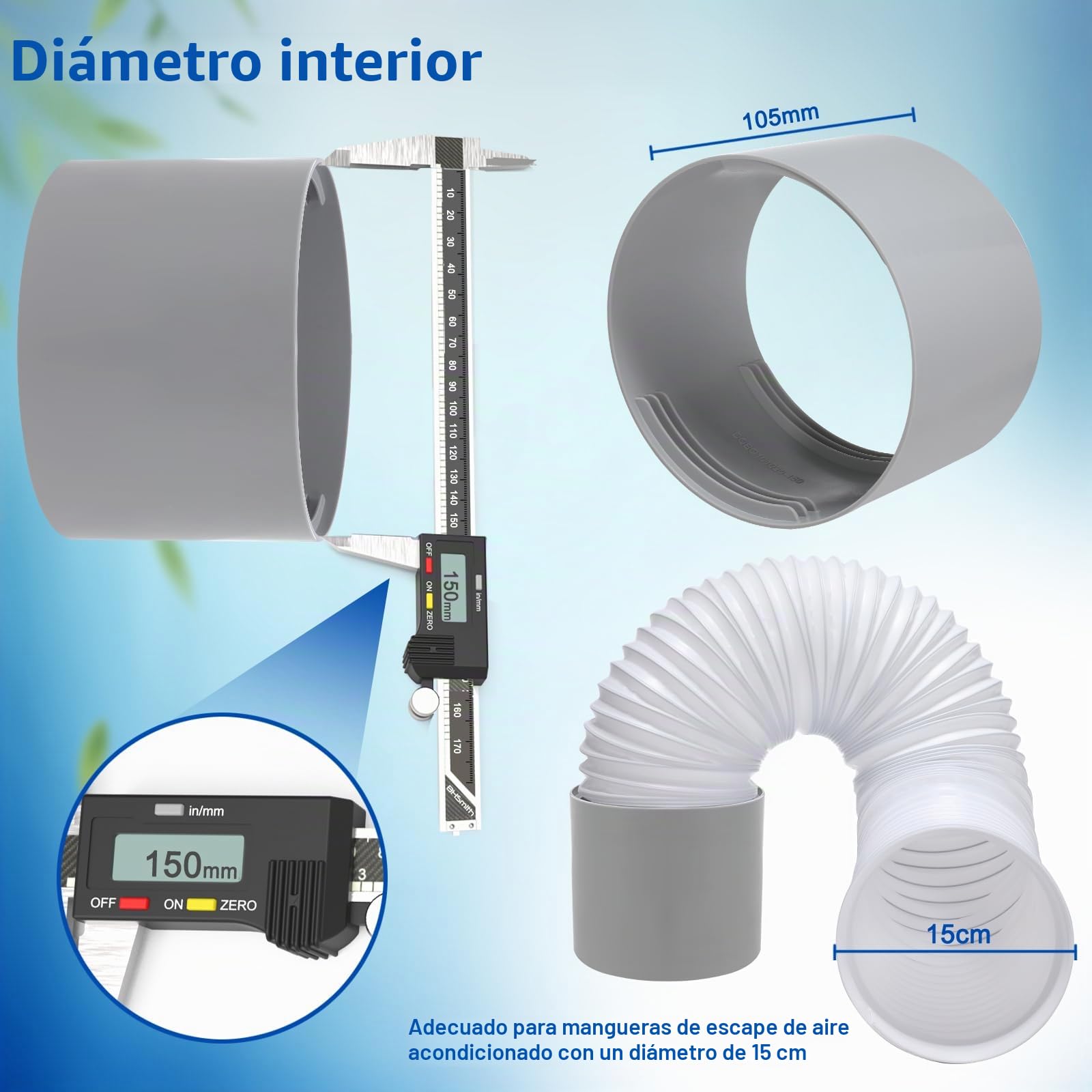 Adaptador para Tubo de Aire Acondicionado Portátil, Adaptador Ventana Tubo Aire Acondicionado ABS Conector Tubo Aire Acondicionado, Adaptador de Escape Manguera de Aire Acondicionado 15 cm