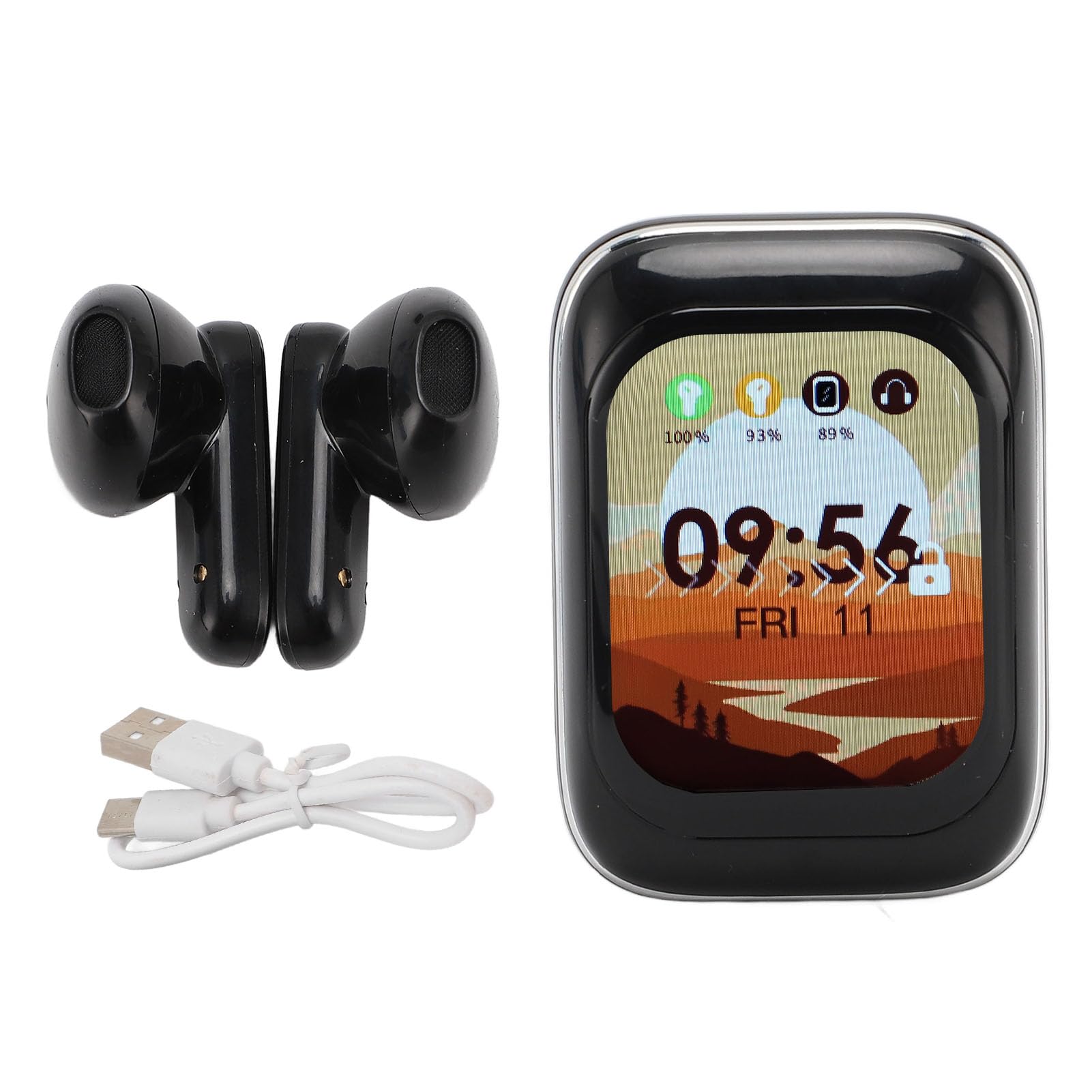 Bezprzewodowe Słuchawki Douszne, Ekran Dotykowy HD, Słuchawki Bluetooth, Wbudowany Odtwarzacz MP3 z Etui ładującym, Słuchawki Douszne z redukcją Szumów, do Uprawiania Sportu