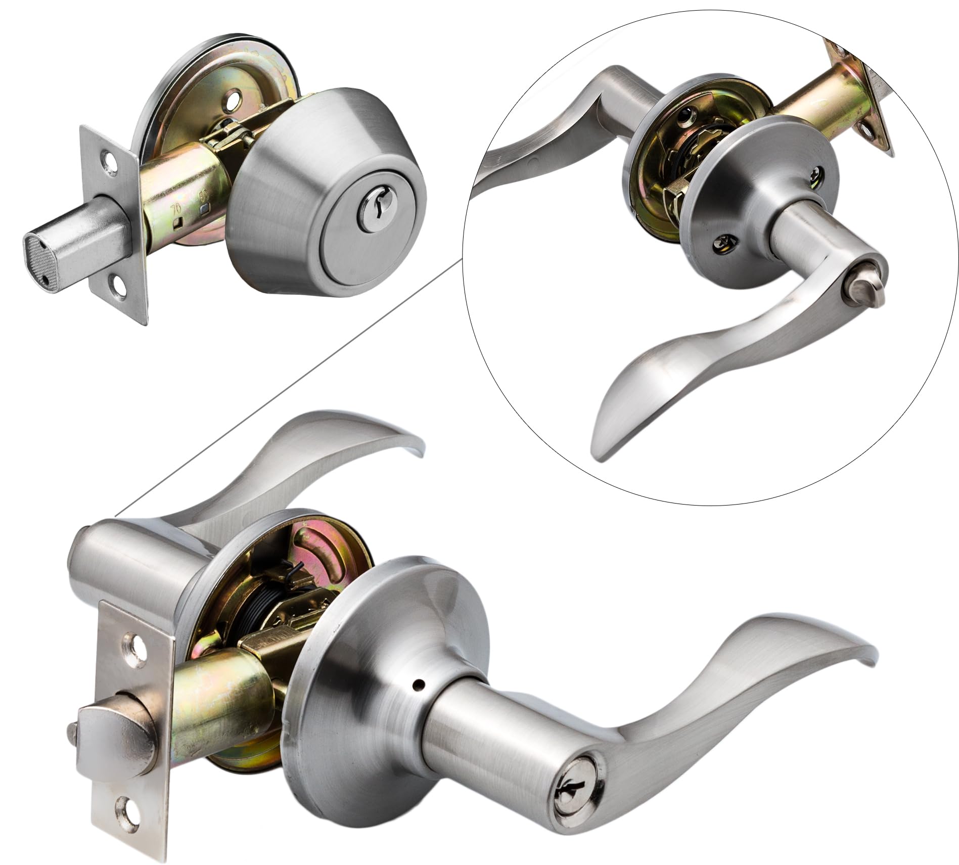 Berlin Modisch Manija de puerta de entrada (para oficina y puerta delantera) reversible para lado derecho e izquierdo y un juego de cerrojo de un solo cilindro con llave igual paquete combinado serie