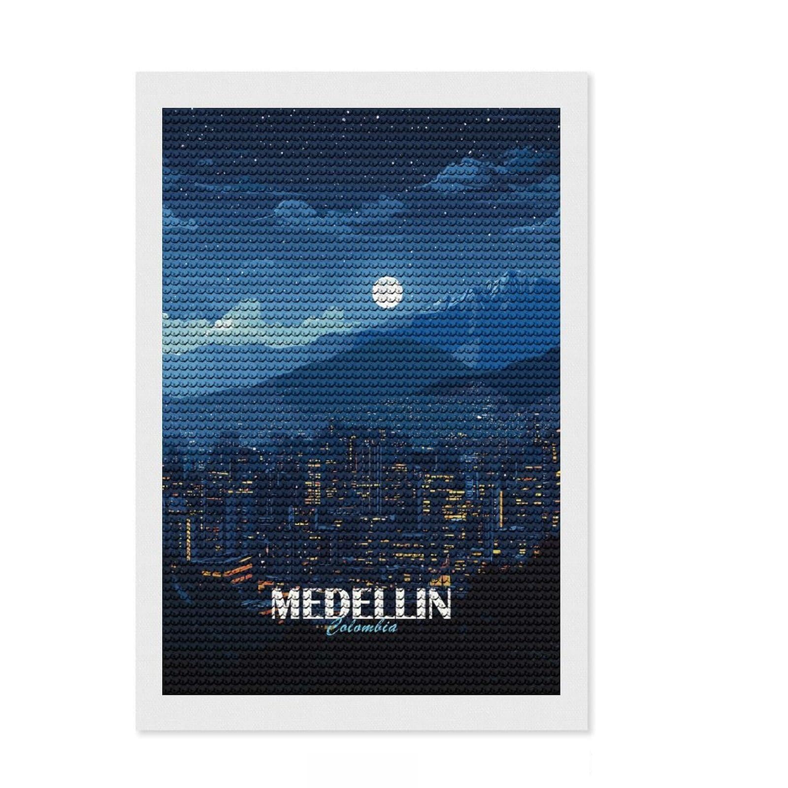 Junmoney Medellin Colombia Night Cityscape Round Drill Diamond Painting 8"x12", Fun Craft Experience, Modern Decor, for Craft Lovers, Holiday Gift Idea