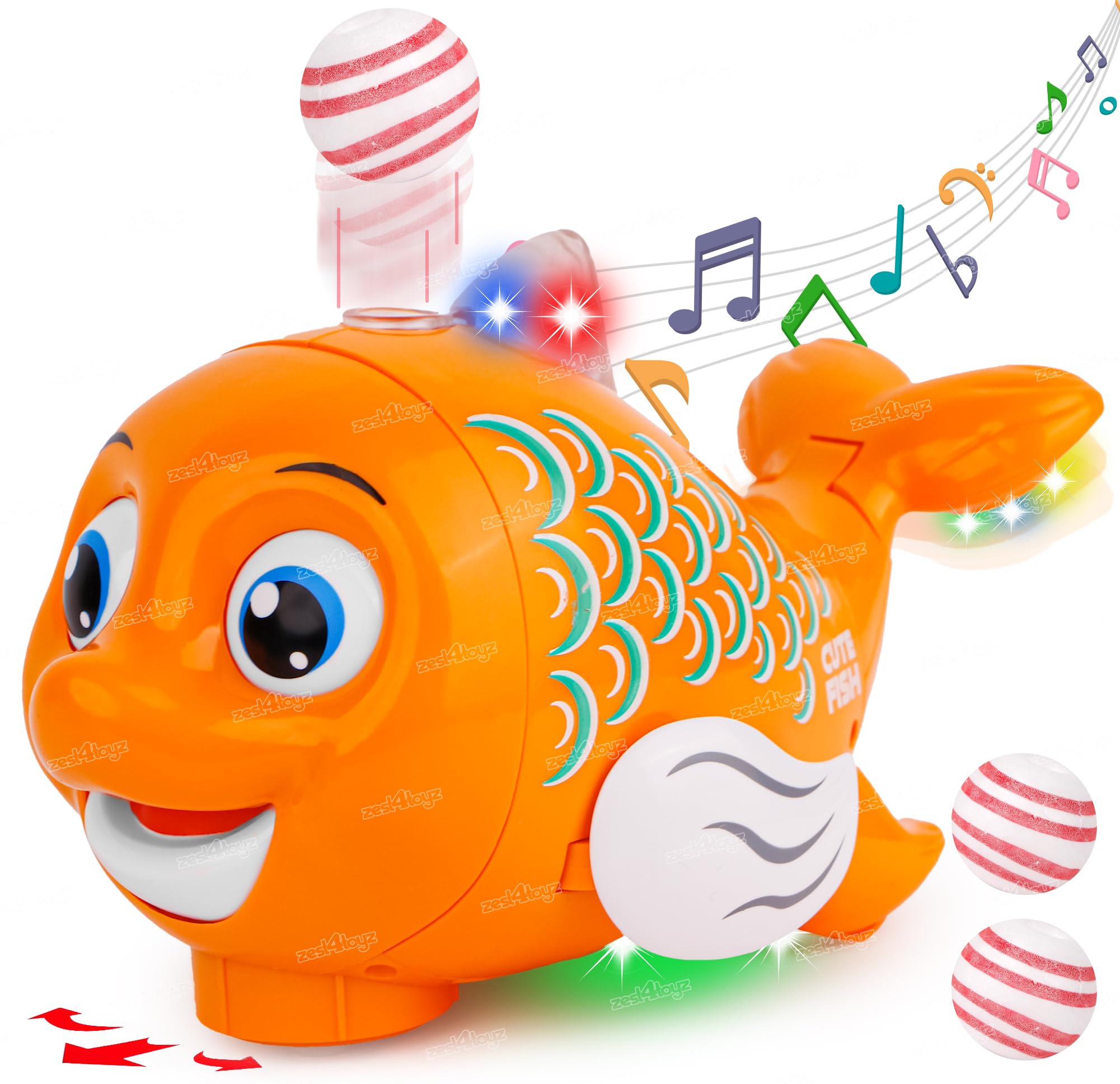Zest 4 Toyz Musical Fish Toy for Kids with Universal Wheel Bump n Go, Blowing Ball Function, Flashing Light & Sound Toy for Babies Boys Girls (Pack of 1) Multicolor (B0D1R6R2JD) Amazon Price History, Amazon Price Tracker