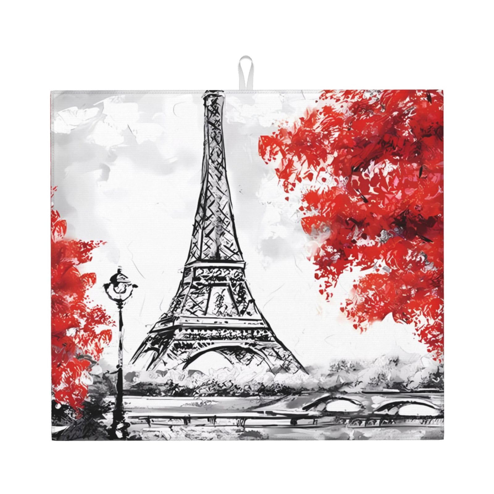 WHJSHOP Paris Prints Kitchen Drying Mat - Absorbent Dish Drying Throw with Vibrant Prints, Quick-Dry Countertop Layer for Dishes & Glassware - Non-Slip