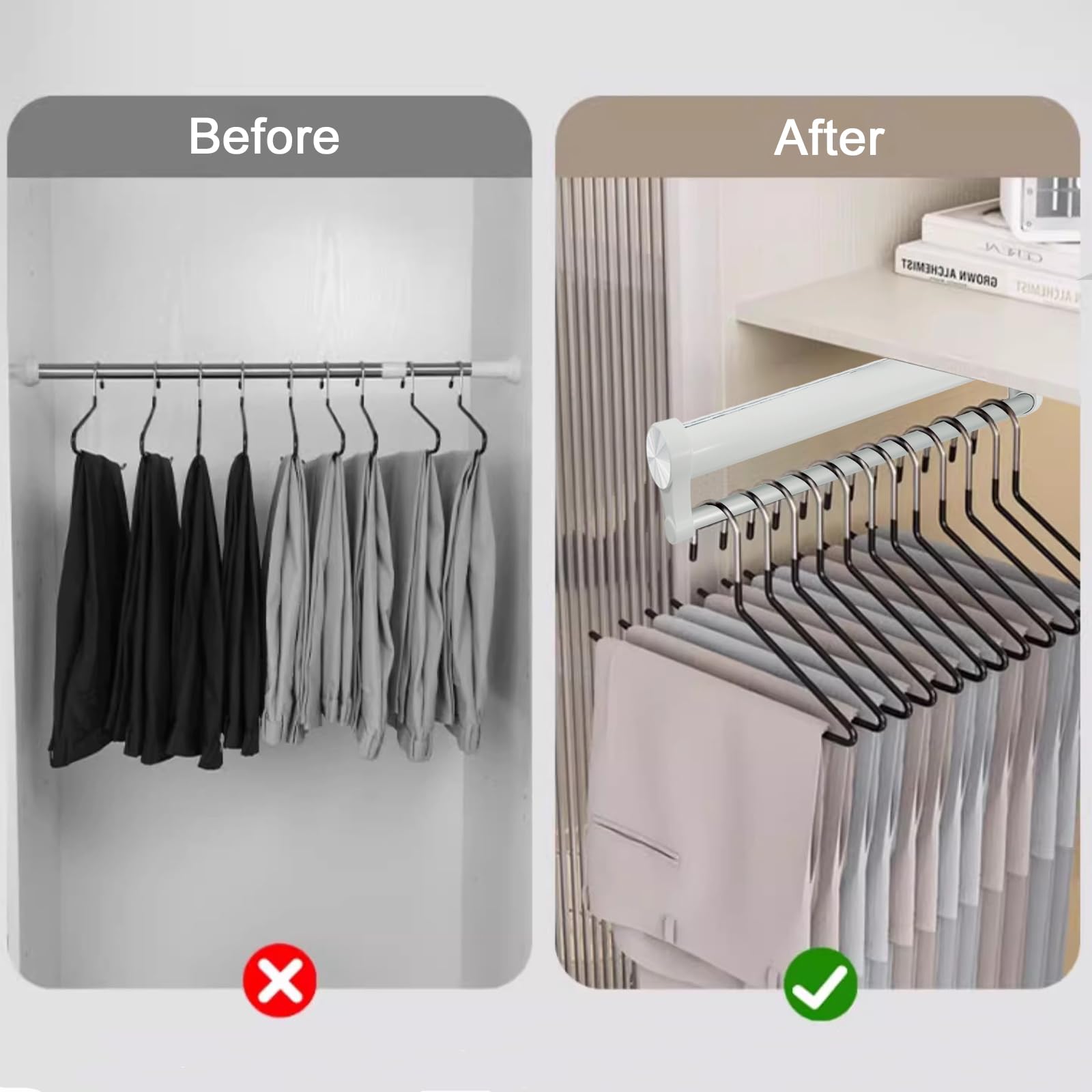 Barra extensible para colgar ropa, aluminio, para armario 492 mm | barra telescópica extraíble de aluminio, carga 25 kg, organiza ropa y ahorra espacio, resistente, para armarios