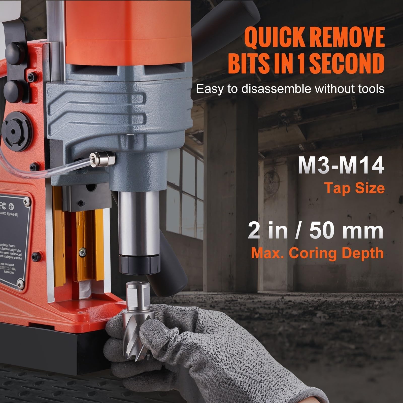 Taladro de columna Taladro eléctrico de 1300 W y 1400 W, 2 pulgadas, prensa de taladro magnético, diámetro de perforación, taladro eléctrico, liberación de 1 segundo.(1Drill 50mm 1550W)