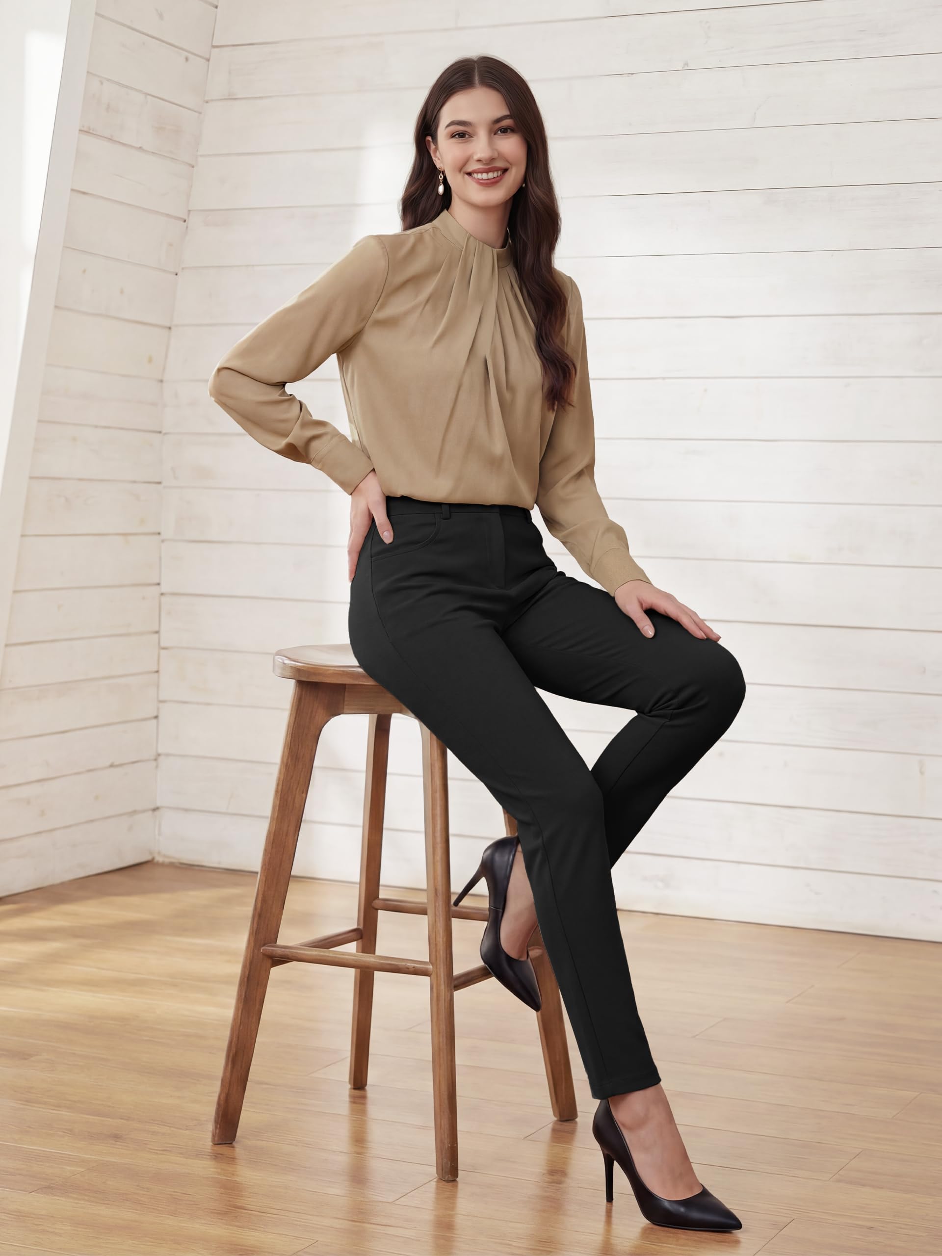 Women's Yoga Dress Pants Skinny Work Slacks Slim Fit Stretch Office Casual Pants 4 Pockets 30"/32"/34" — view 9