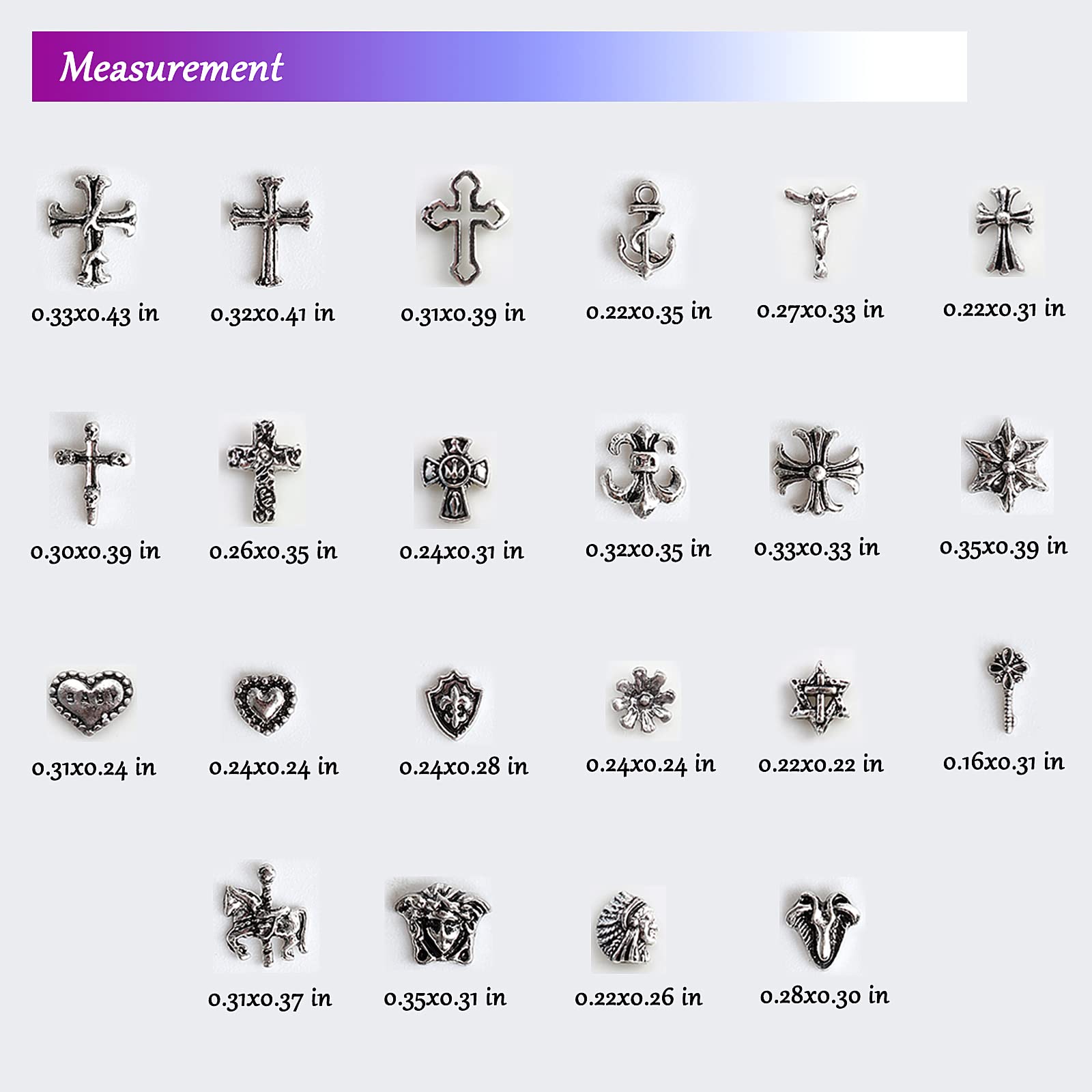 60 Stück Cross Nail Charms – 3D Herz & Stern Metalldekoration Für Acrylnägel, Silberfarben, Vintage-Stil