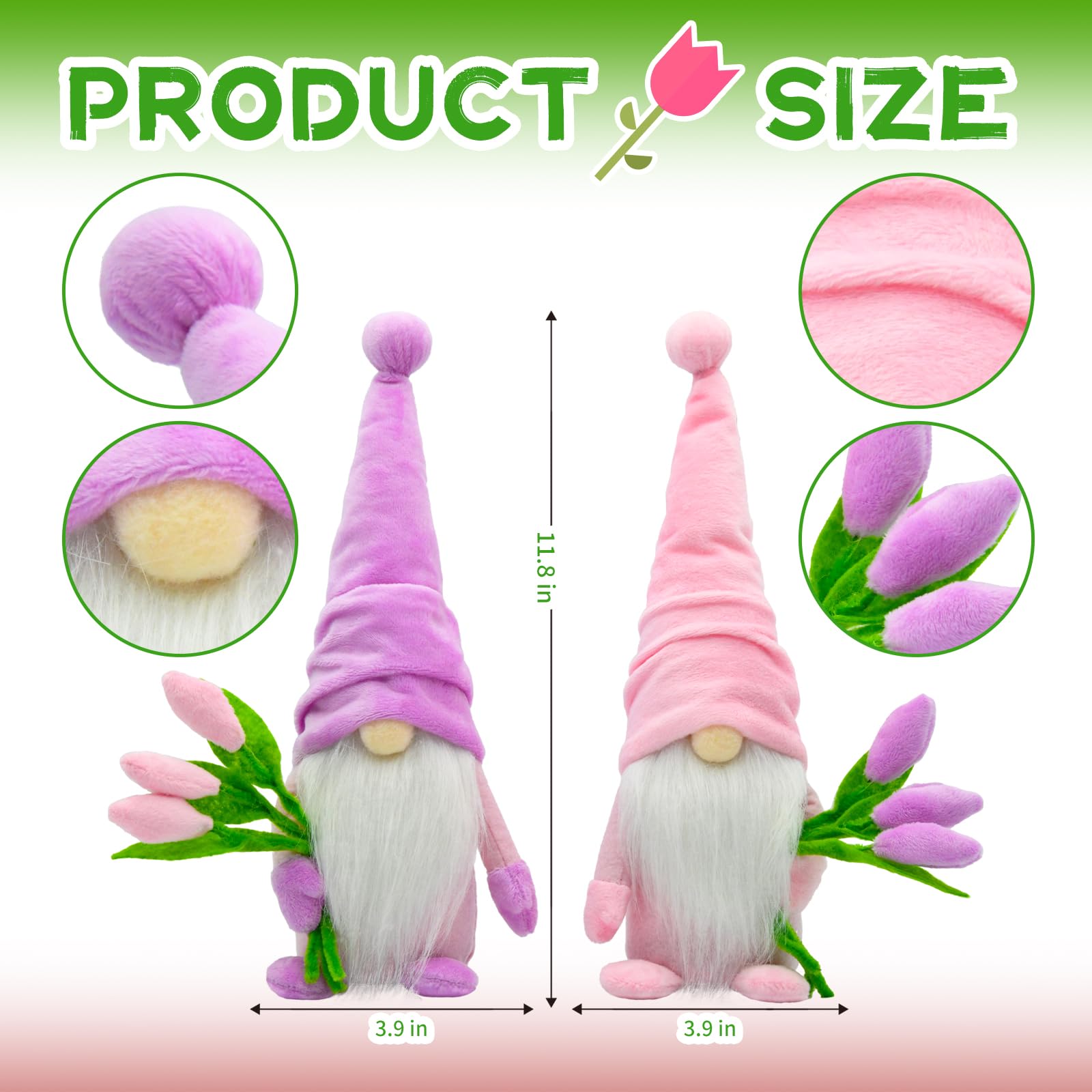 Tulip Gnomes Spring Decor Indoor- Mothers Day Decorations Gifts Gnome for Kitchen, Tiered Tray or Shelf- Spring Farmhouse Decor