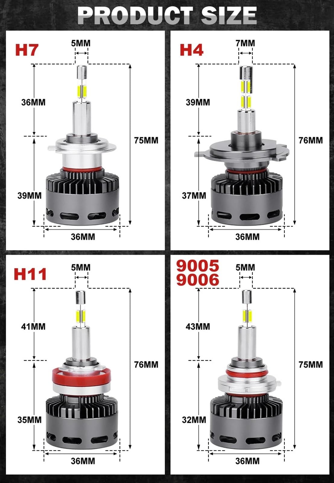 2PC 6000K luz Pura 360 3D H4 H7 H11 Bombillas Led Canbus H1 H8 H11 9005 9006 HB3 HB4 9012 HIR2 Luces antiniebla 400000LM 700W Lentes de proyector Bi Led (Size : H4/9003/HB2 Hi/Lo)