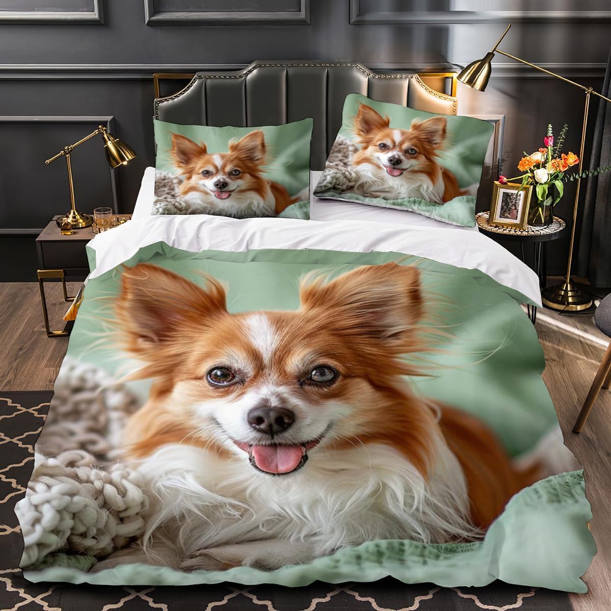 Housse de couette 240x260 papillon et chiens en microfibre imprimée 3D