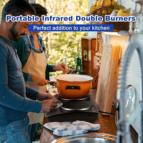 Miniatura 7 de Placa caliente, estufa eléctrica CUSIMAX de 1800 W, doble quemador, placa de cocina infrarroja de cerámica portátil, quemadores de doble control