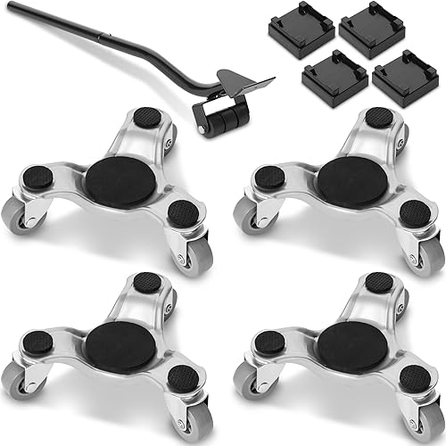 VEVOR Carro para muebles, paquete de 4 ruedas Tri-Dolly de acero de 6 pulgadas con ruedas giratorias de PP de 360 y tapa antideslizante, juego de