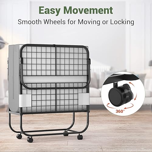 Miniatura 6 de Unikito Cama plegable con colchón para adultos cama plegable portátil de invitados de tamaño cuna con colchón de espuma viscoelástica de 5 pulgadas