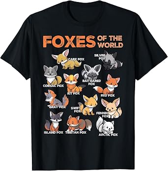 Foxes of the World Educational Animal Fox Lover Kawaii Fox T-Shirt