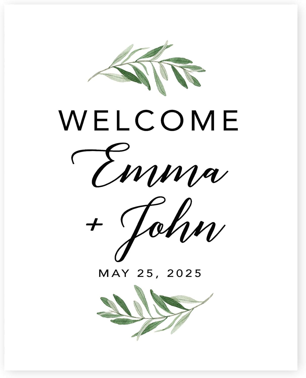 Andaz Press Custom Large Canvas Wedding Guest Book Alternative, 16 x 20 Inches, Modern Eucalyptus Greenery Geometric Hexagon Frame, Horizontal, Personalized Welcome Sign Guest Book Signs For Wedding