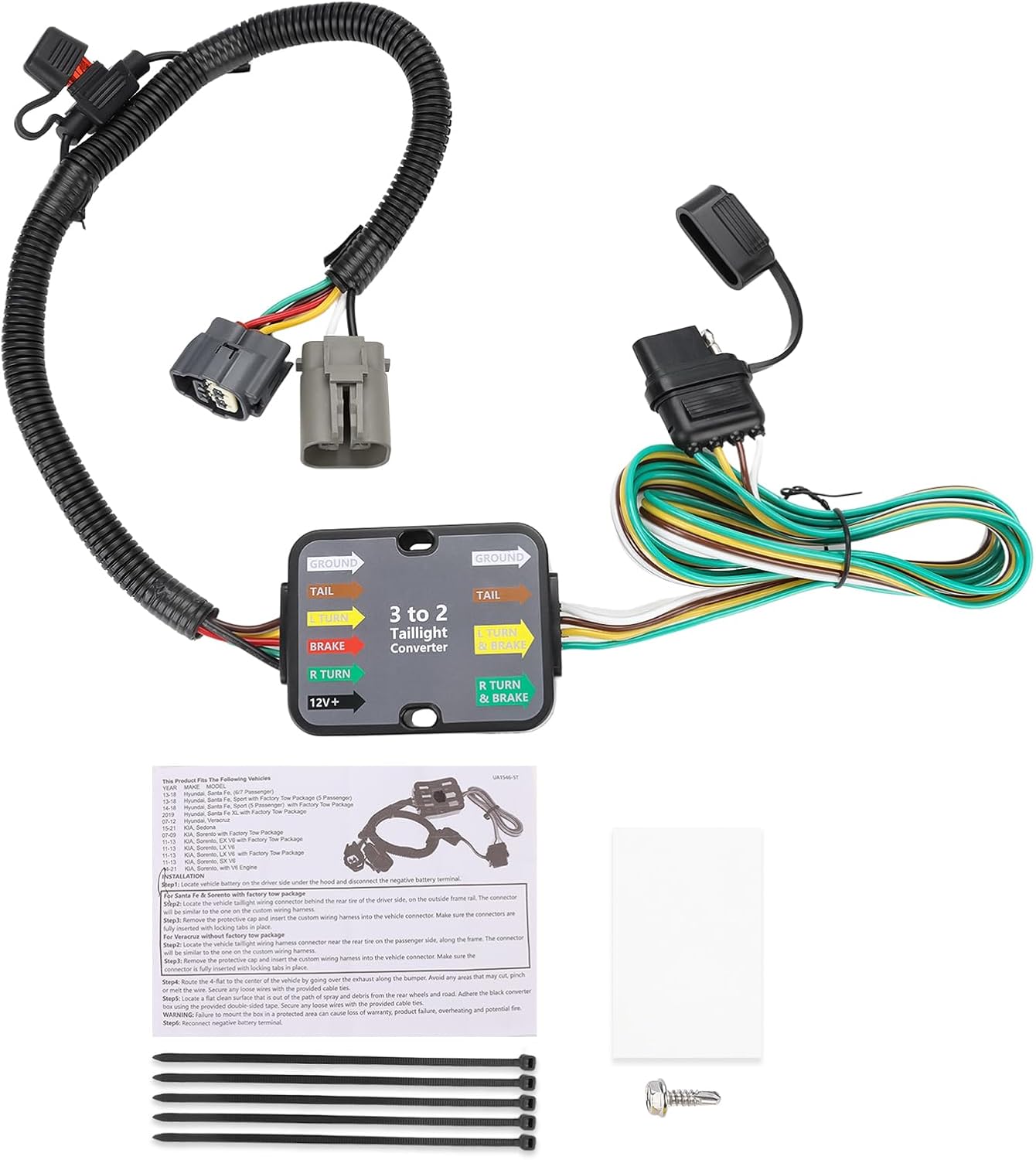 WATERWICH 4-Pin Trailer Wiring Harness Compatible with 2013-2018 Hyundai Santa Fe/ 2007-2012 Hyundai Veracruz/ 2015-2021 KIA Sedona/ 2007-2020 Sorento Replacement for 118269